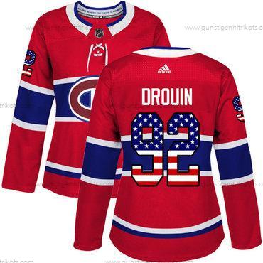 Adidas Frauen Montreal Canadiens #92 Jonathan Drouin Heimtrikots Authentisch USA Flag Strickerei NHL Trikots – Rot