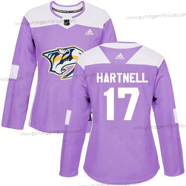 Adidas Frauen Nashville Predators #17 Scott Hartnell Authentisch Bekämpft Krebs Strickerei NHL Trikots – Lila