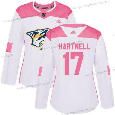 Adidas Frauen Nashville Predators #17 Scott Hartnell Authentisch Strickerei NHL Trikots – Weiß Rosa