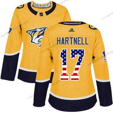 Adidas Frauen Nashville Predators #17 Scott Hartnell Heimtrikots Authentisch USA Flag Strickerei NHL Trikots – Gelb