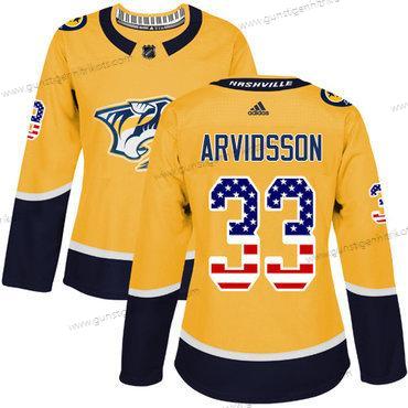 Adidas Frauen Nashville Predators #33 Viktor Arvidsson Heimtrikots Authentisch USA Flag Strickerei NHL Trikots – Gelb