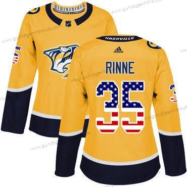 Adidas Frauen Nashville Predators #35 Pekka Rinne Heimtrikots Authentisch USA Flag Strickerei NHL Trikots – Gelb