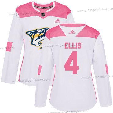 Adidas Frauen Nashville Predators #4 Ryan Ellis Authentisch Strickerei NHL Trikots – Weiß Rosa