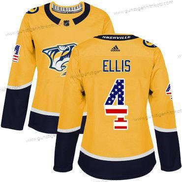 Adidas Frauen Nashville Predators #4 Ryan Ellis Heimtrikots Authentisch USA Flag Strickerei NHL Trikots – Gelb