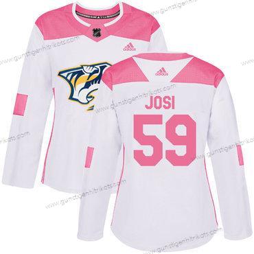 Adidas Frauen Nashville Predators #59 Roman Josi Authentisch Strickerei NHL Trikots – Weiß Rosa