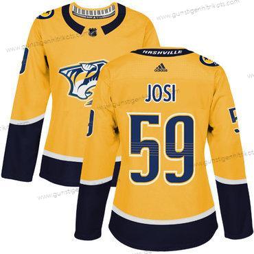 Adidas Frauen Nashville Predators #59 Roman Josi Heimtrikots Authentisch Strickerei NHL Trikots – Gelb