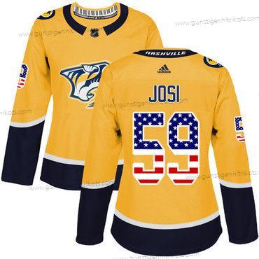 Adidas Frauen Nashville Predators #59 Roman Josi Heimtrikots Authentisch USA Flag Strickerei NHL Trikots – Gelb