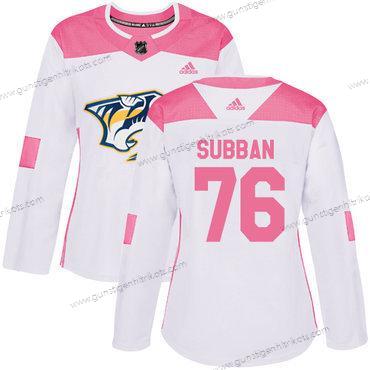 Adidas Frauen Nashville Predators #76 P.K Subban Authentisch Strickerei NHL Trikots – Weiß Rosa