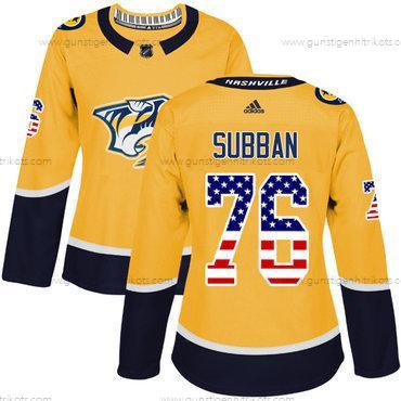 Adidas Frauen Nashville Predators #76 P.K Subban Heimtrikots Authentisch USA Flag Strickerei NHL Trikots – Gelb