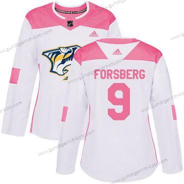 Adidas Frauen Nashville Predators #9 Filip Forsberg Authentisch Strickerei NHL Trikots – Weiß Rosa