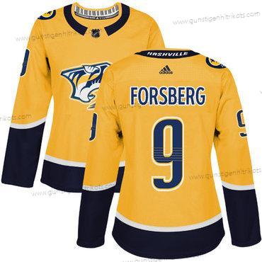 Adidas Frauen Nashville Predators #9 Filip Forsberg Heimtrikots Authentisch Strickerei NHL Trikots – Gelb