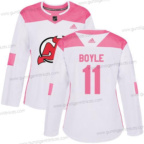 Adidas Frauen New Jersey Devils #11 Brian Boyle Authentisch Strickerei NHL Trikots – Weiß Rosa