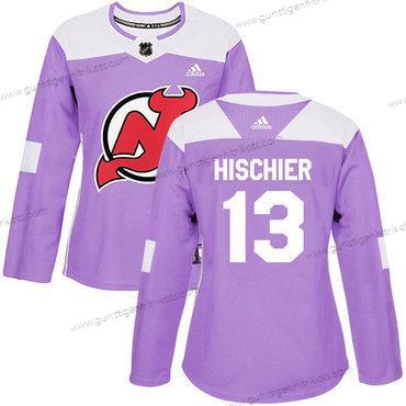 Adidas Frauen New Jersey Devils #13 Nico Hischier Authentisch Bekämpft Krebs Strickerei NHL Trikots – Lila