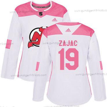 Adidas Frauen New Jersey Devils #19 Travis Zajac Authentisch Strickerei NHL Trikots – Weiß Rosa