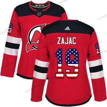 Adidas Frauen New Jersey Devils #19 Travis Zajac Heimtrikots Authentisch USA Flag Strickerei NHL Trikots – Rot