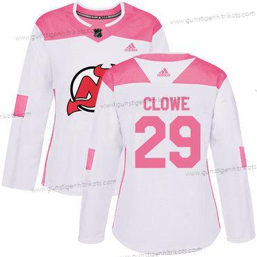 Adidas Frauen New Jersey Devils #29 Ryane Clowe Authentisch Strickerei NHL Trikots – Weiß Rosa