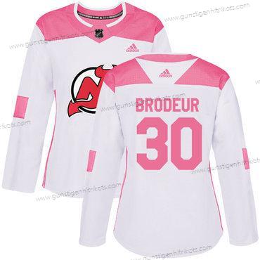 Adidas Frauen New Jersey Devils #30 Martin Brodeur Authentisch Strickerei NHL Trikots – Weiß Rosa