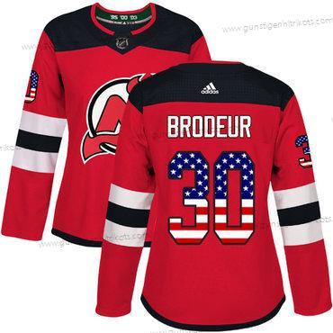 Adidas Frauen New Jersey Devils #30 Martin Brodeur Heimtrikots Authentisch USA Flag Strickerei NHL Trikots – Rot