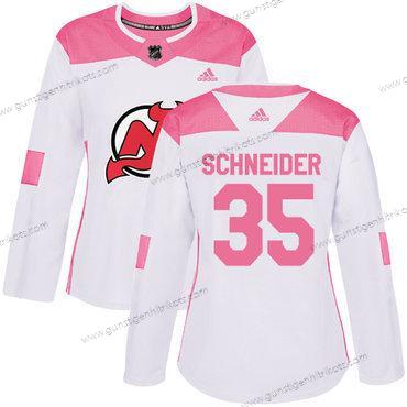 Adidas Frauen New Jersey Devils #35 Cory Schneider Authentisch Strickerei NHL Trikots – Weiß Rosa