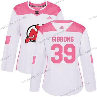 Adidas Frauen New Jersey Devils #39 Brian Gibbons Authentisch Strickerei NHL Trikots – Weiß Rosa