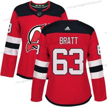 Adidas Frauen New Jersey Devils #63 Jesper Bratt Heimtrikots Authentisch Strickerei NHL Trikots – Rot