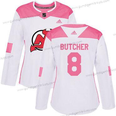 Adidas Frauen New Jersey Devils #8 Will Butcher Authentisch Strickerei NHL Trikots – Weiß Rosa