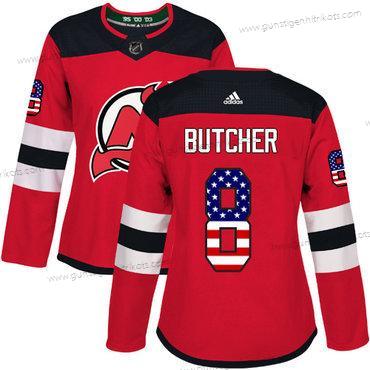 Adidas Frauen New Jersey Devils #8 Will Butcher Heimtrikots Authentisch USA Flag Strickerei NHL Trikots – Rot