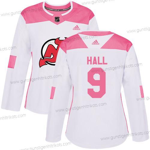 Adidas Frauen New Jersey Devils #9 Taylor Hall Authentisch Strickerei NHL Trikots – Weiß Rosa