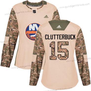 Adidas Frauen New York Islanders #15 Cal Clutterbuck Authentisch 2017 Veterans Day Strickerei NHL Trikots – Tarnfarbe