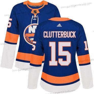 Adidas Frauen New York Islanders #15 Cal Clutterbuck Royal Heimtrikots Authentisch Strickerei NHL Trikots – Blau