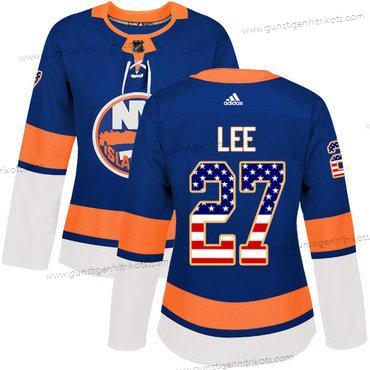 Adidas Frauen New York Islanders #27 Anders Lee Royal Heimtrikots Authentisch USA Flag Strickerei NHL Trikots – Blau