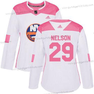 Adidas Frauen New York Islanders #29 Brock Nelson Authentisch Strickerei NHL Trikots – Weiß Rosa