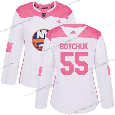 Adidas Frauen New York Islanders #55 Johnny Boychuk Authentisch Strickerei NHL Trikots – Weiß Rosa