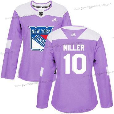 Adidas Frauen New York Rangers #10 J.T. Miller Authentisch Bekämpft Krebs Strickerei NHL Trikots – Lila