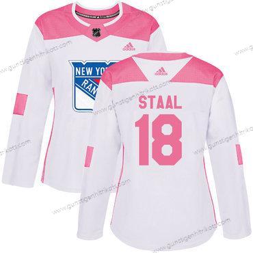 Adidas Frauen New York Rangers #18 Marc Staal Authentisch Strickerei NHL Trikots – Weiß Rosa