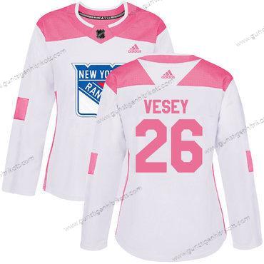 Adidas Frauen New York Rangers #26 Jimmy Vesey Authentisch Strickerei NHL Trikots – Weiß Rosa