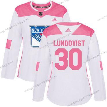 Adidas Frauen New York Rangers #30 Henrik Lundqvist Authentisch Strickerei NHL Trikots – Weiß Rosa