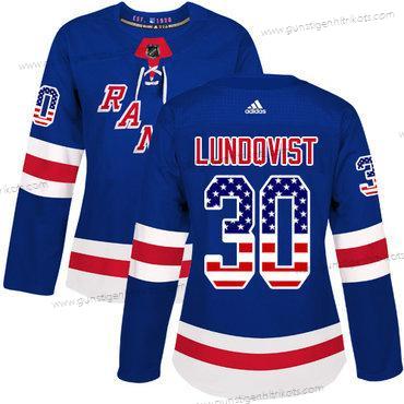 Adidas Frauen New York Rangers #30 Henrik Lundqvist Royal Heimtrikots Authentisch USA Flag Strickerei NHL Trikots – Blau