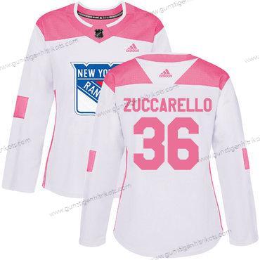 Adidas Frauen New York Rangers #36 Mats Zuccarello Authentisch Strickerei NHL Trikots – Weiß Rosa