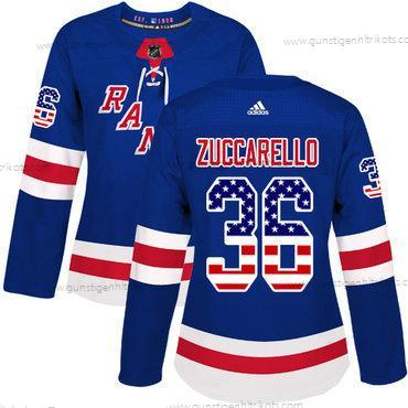 Adidas Frauen New York Rangers #36 Mats Zuccarello Royal Heimtrikots Authentisch USA Flag Strickerei NHL Trikots – Blau