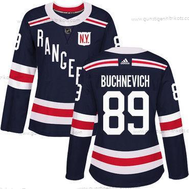 Adidas Frauen New York Rangers #89 Pavel Buchnevich Authentisch 2018 Winter Klassisch Strickerei NHL Trikots – Marineblau Blau