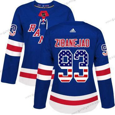 Adidas Frauen New York Rangers #93 Mika Zibanejad Royal Heimtrikots Authentisch USA Flag Strickerei NHL Trikots – Blau