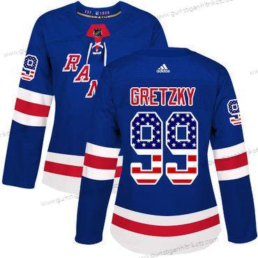 Adidas Frauen New York Rangers #99 Wayne Gretzky Royal Heimtrikots Authentisch USA Flag Strickerei NHL Trikots – Blau