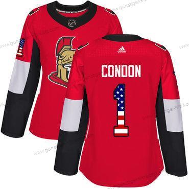 Adidas Frauen Ottawa Senators #1 Mike Condon Heimtrikots Authentisch USA Flag Strickerei NHL Trikots – Rot