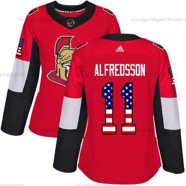 Adidas Frauen Ottawa Senators #11 Daniel Alfredsson Heimtrikots Authentisch USA Flag Strickerei NHL Trikots – Rot