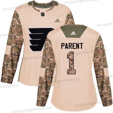 Adidas Frauen Philadelphia Flyers #1 Bernie Parent Authentisch 2017 Veterans Day Strickerei NHL Trikots – Tarnfarbe