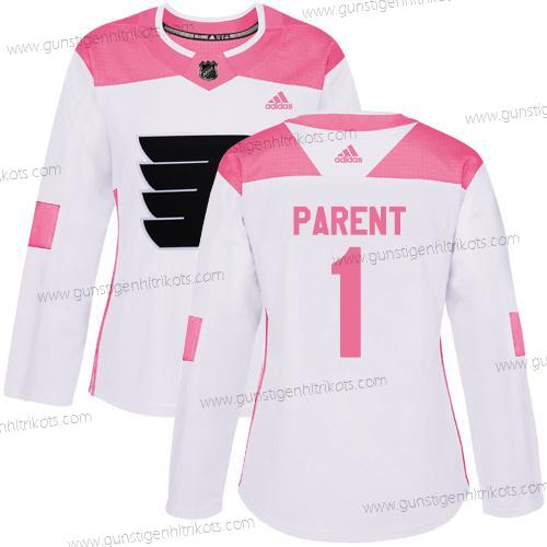 Adidas Frauen Philadelphia Flyers #1 Bernie Parent Authentisch Strickerei NHL Trikots – Weiß Rosa