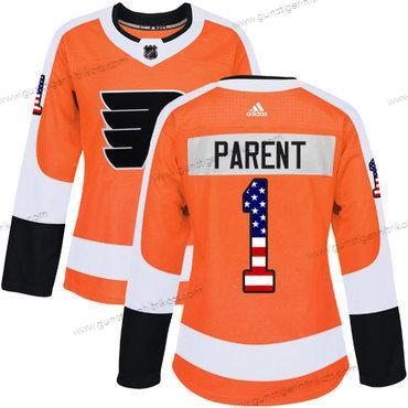 Adidas Frauen Philadelphia Flyers #1 Bernie Parent Heimtrikots Authentisch USA Flag Strickerei NHL Trikots – Orange