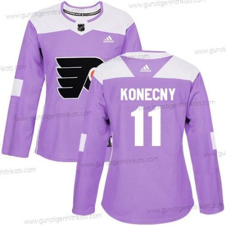 Adidas Frauen Philadelphia Flyers #11 Travis Konecny Authentisch Bekämpft Krebs Strickerei NHL Trikots – Lila