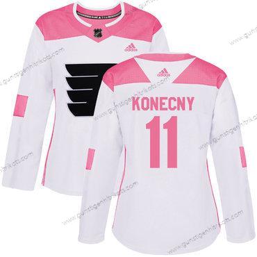 Adidas Frauen Philadelphia Flyers #11 Travis Konecny Authentisch Strickerei NHL Trikots – Weiß Rosa